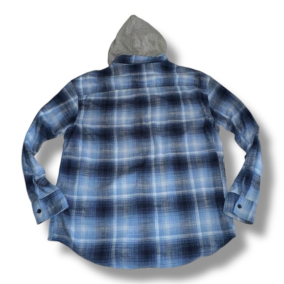 American Eagle Super Soft Flannel Shirt Hoodie Blue Plaid Removable Hood XL - Picture 14 of 16
